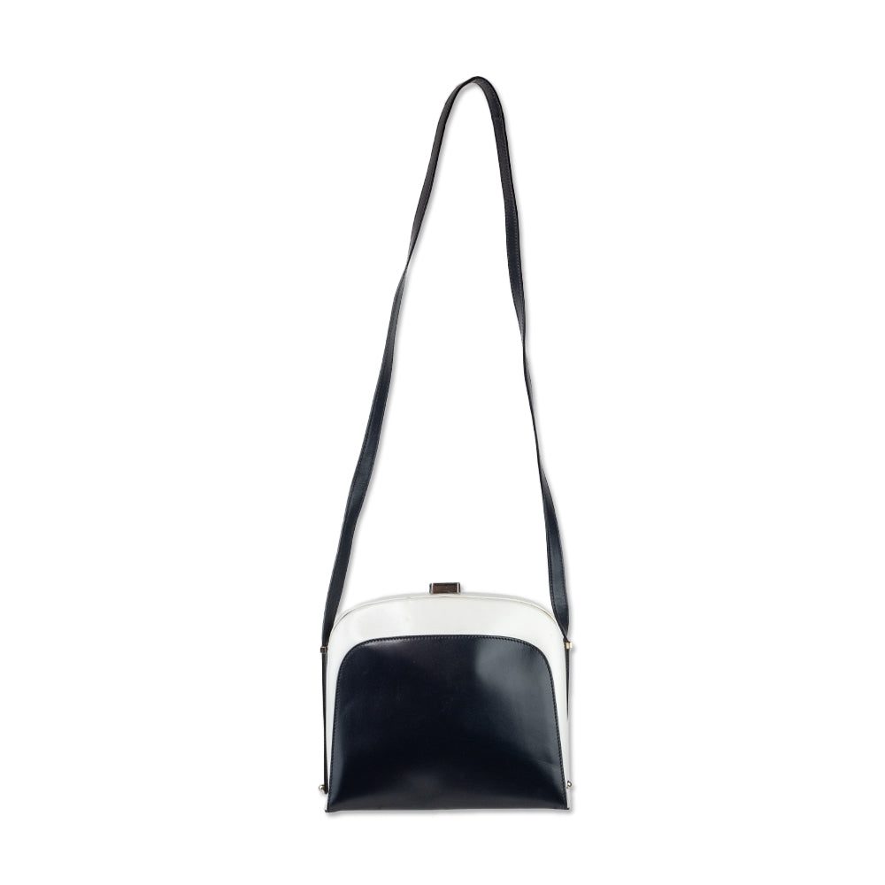 Escada Navy and White Leather Shoulder Bag