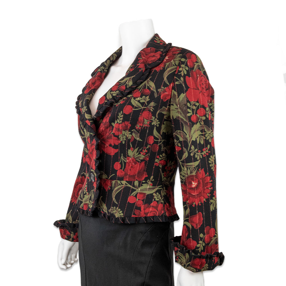 Escada Rose Printed Blazer with Ruffle Hems