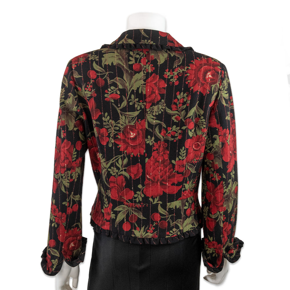 Escada Rose Printed Blazer with Ruffle Hems