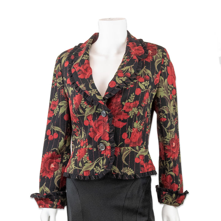 Escada Rose Printed Blazer with Ruffle Hems