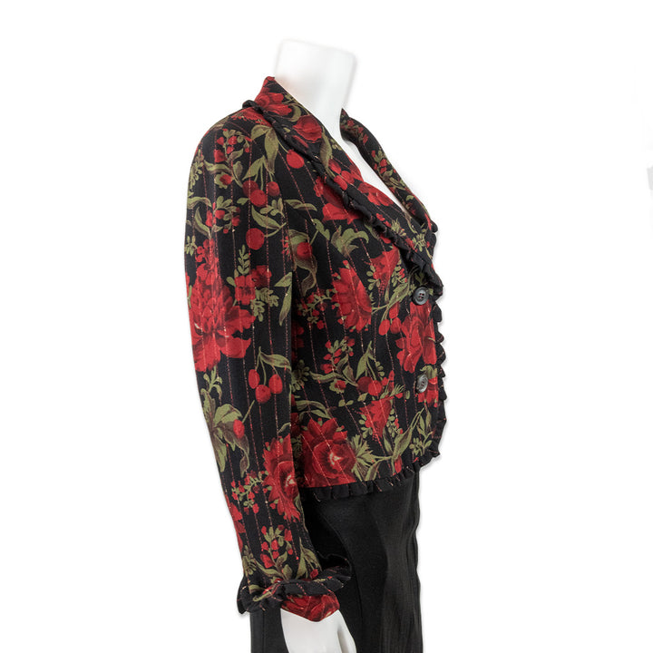 Escada Rose Printed Blazer with Ruffle Hems