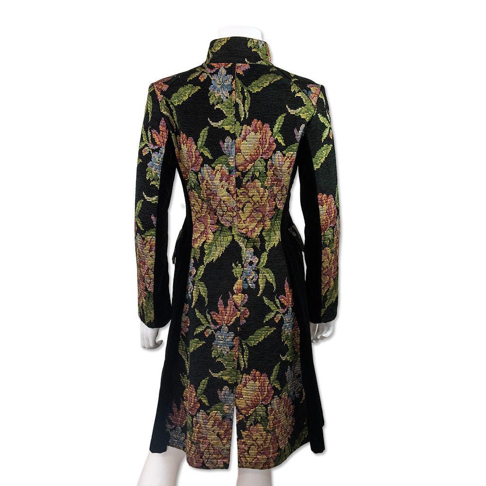 Etro Needle Point Floral High Neck Trench Coat with Velvet Lining