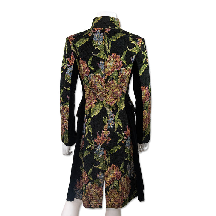 Etro Needle Point Floral High Neck Trench Coat with Velvet Lining