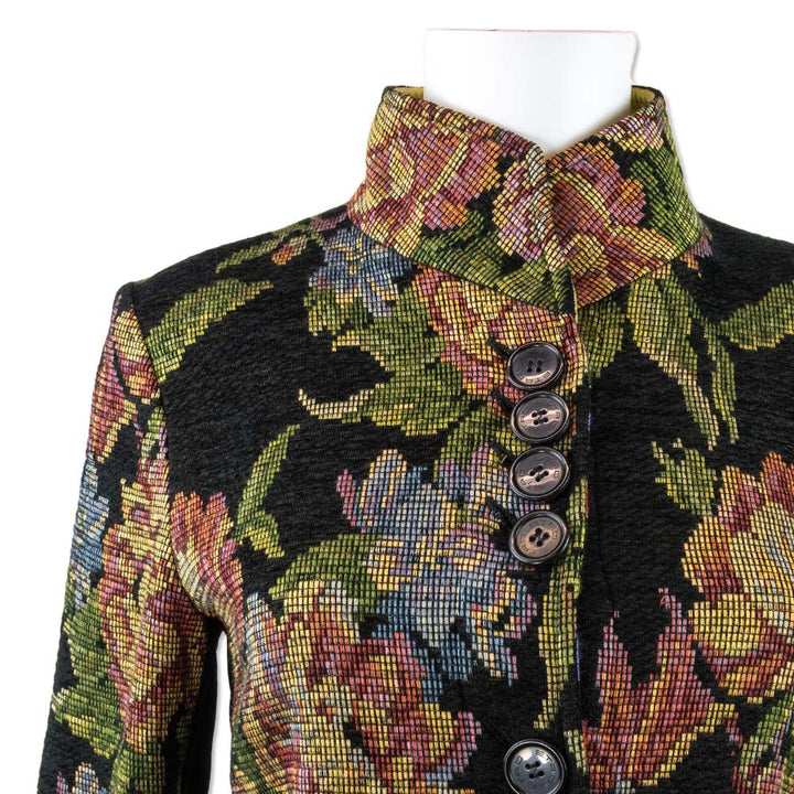 Etro Needle Point Floral High Neck Trench Coat with Velvet Lining