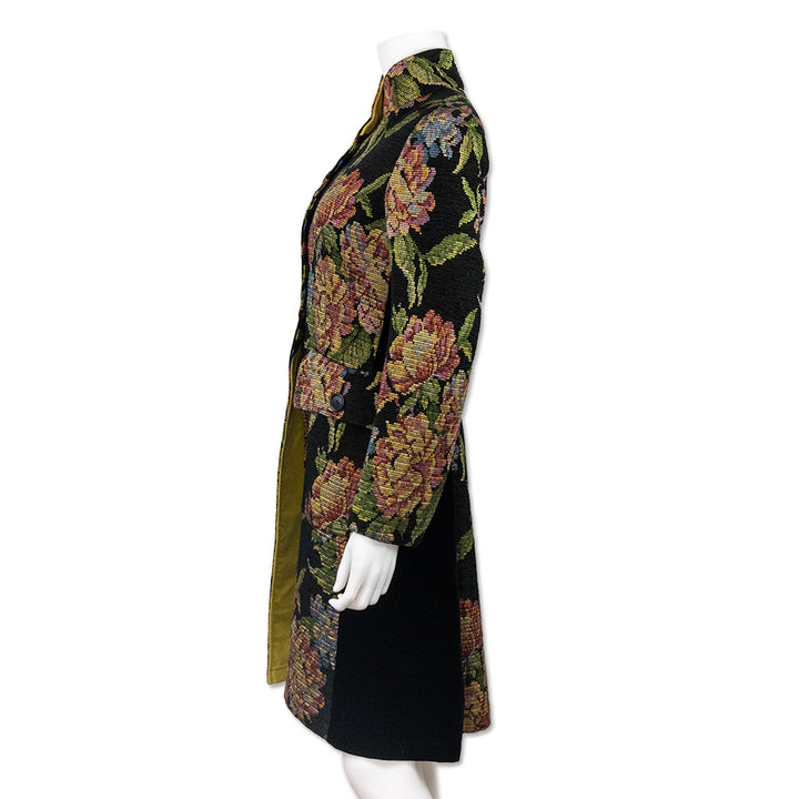 Etro Needle Point Floral High Neck Trench Coat with Velvet Lining