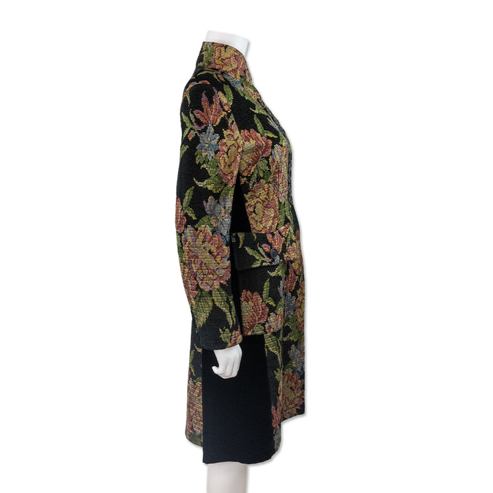 Etro Needle Point Floral High Neck Trench Coat with Velvet Lining