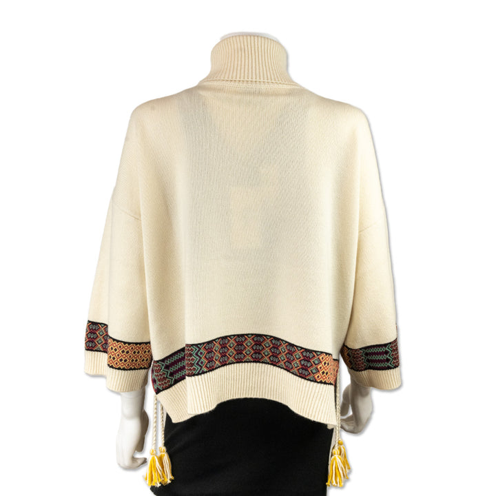 Etro Oversized Cream Knit Turtleneck with Tassels