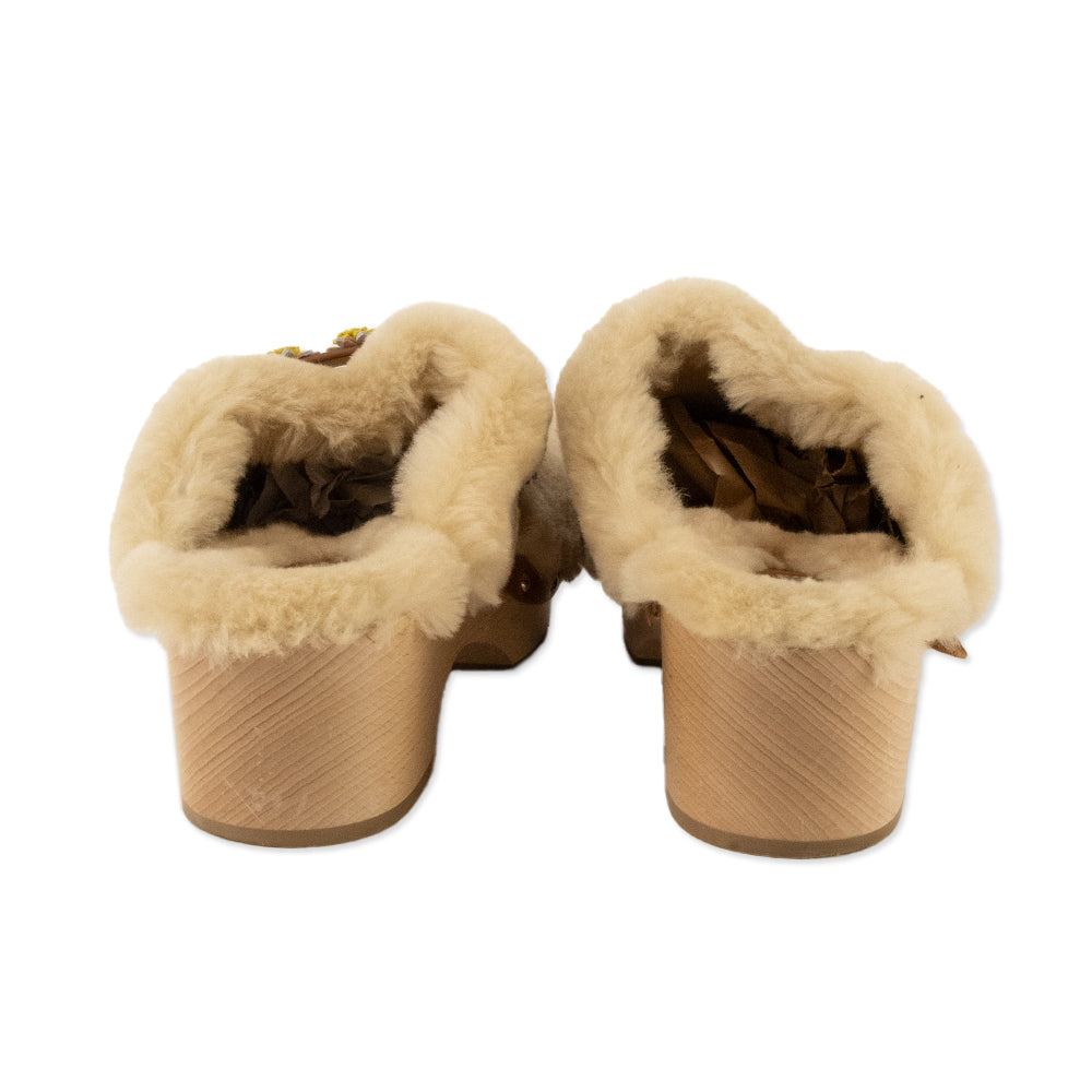 Fabrizio Viti Shearling Clogs with Leather Trims