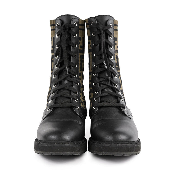 Fendi FF Logo Black Leather Combat Boots