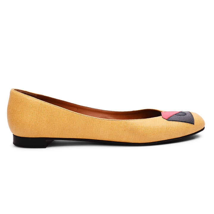 Fendi Mustard Monster Leather Ballet Flats