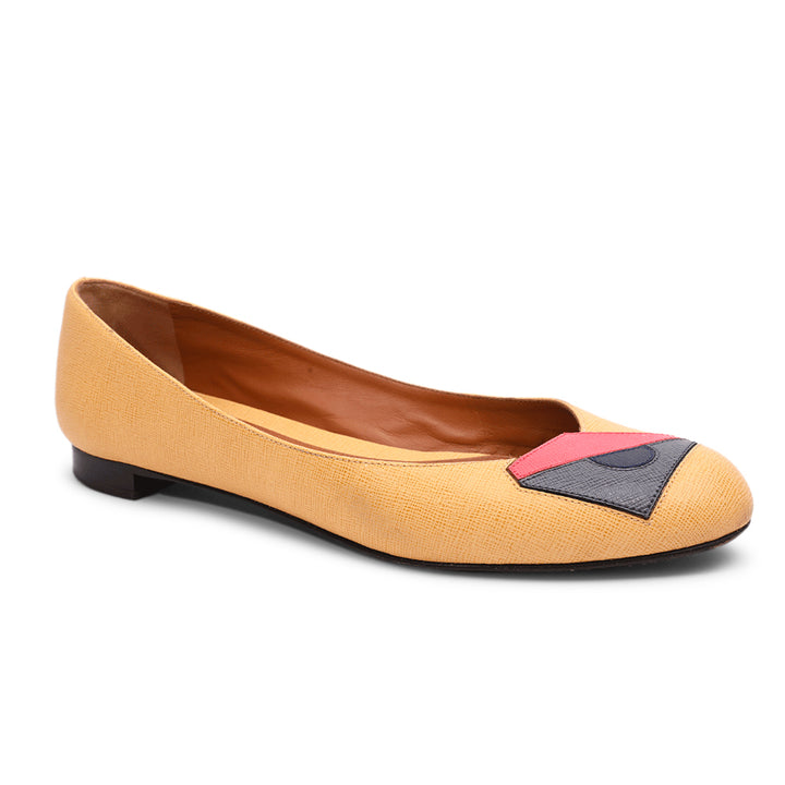 Fendi Mustard Monster Leather Ballet Flats