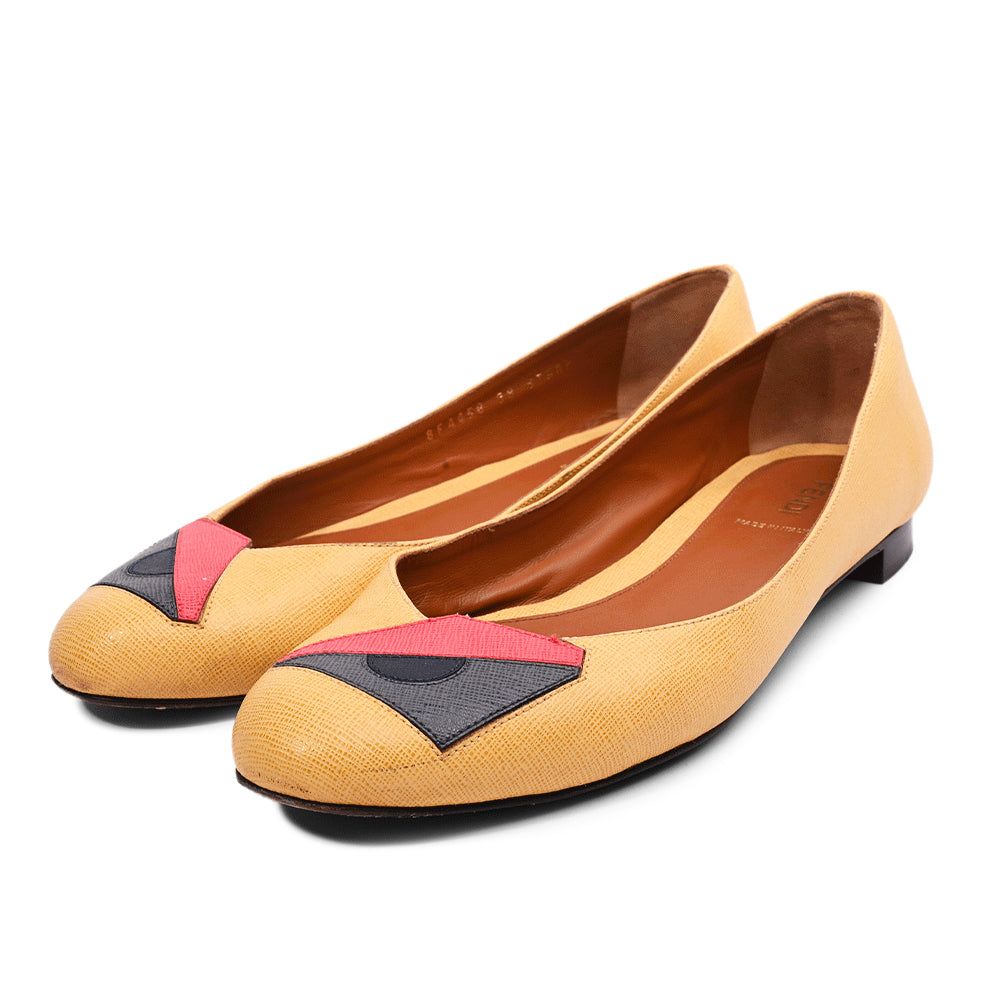 Fendi Mustard Monster Leather Ballet Flats