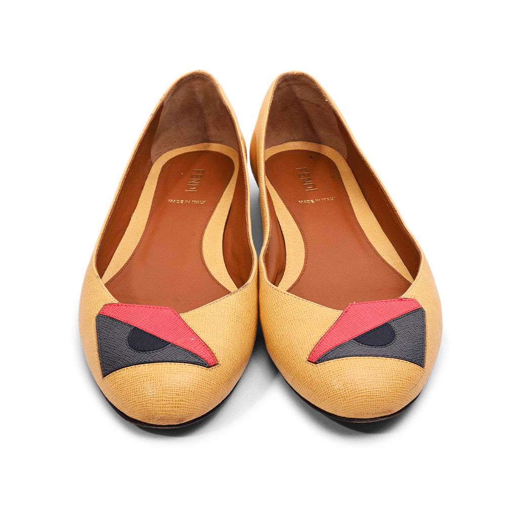 Fendi Mustard Monster Leather Ballet Flats