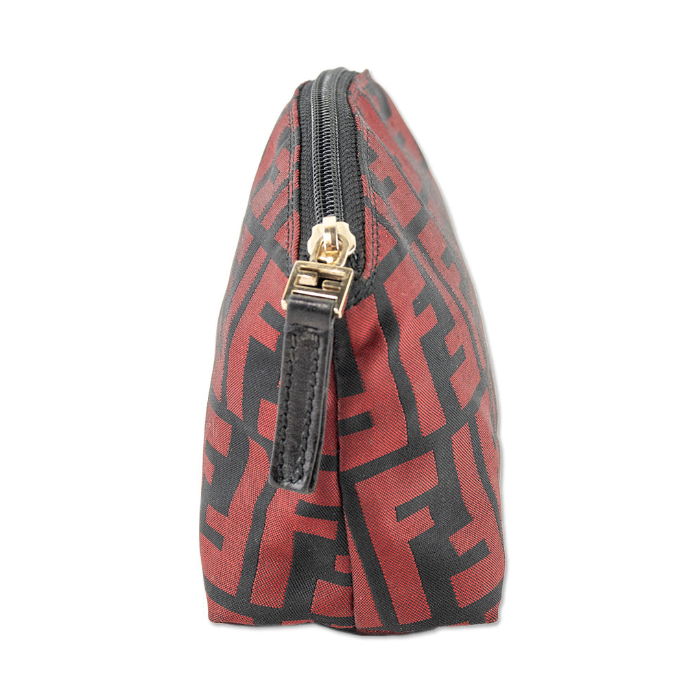 Fendi Black Red Zucca Canvas Pouch