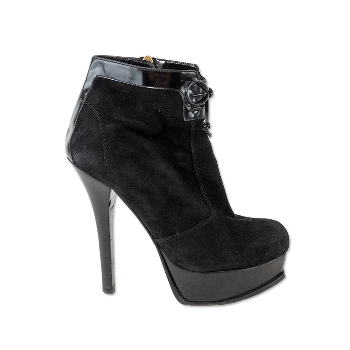 Fendi Black Suede Platform Heeled Ankle Boots