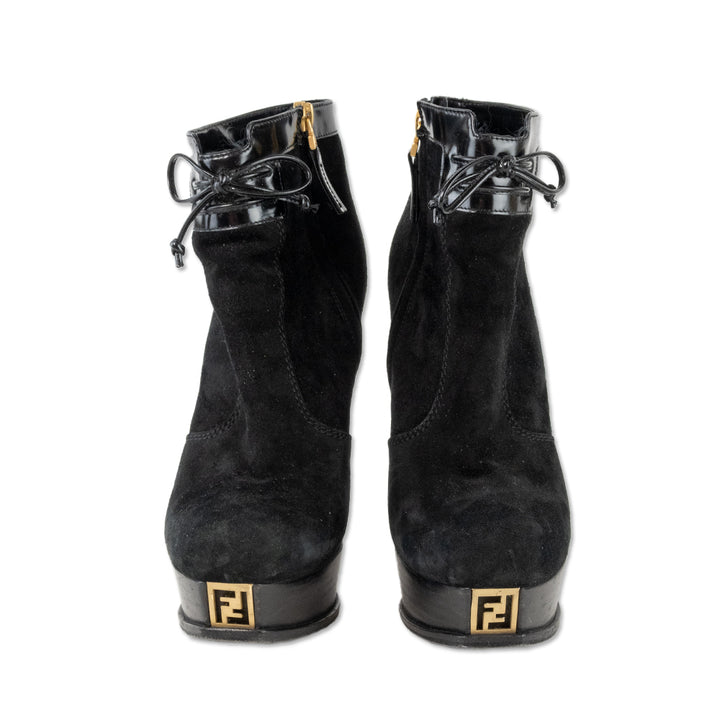 Fendi Black Suede Platform Heeled Ankle Boots