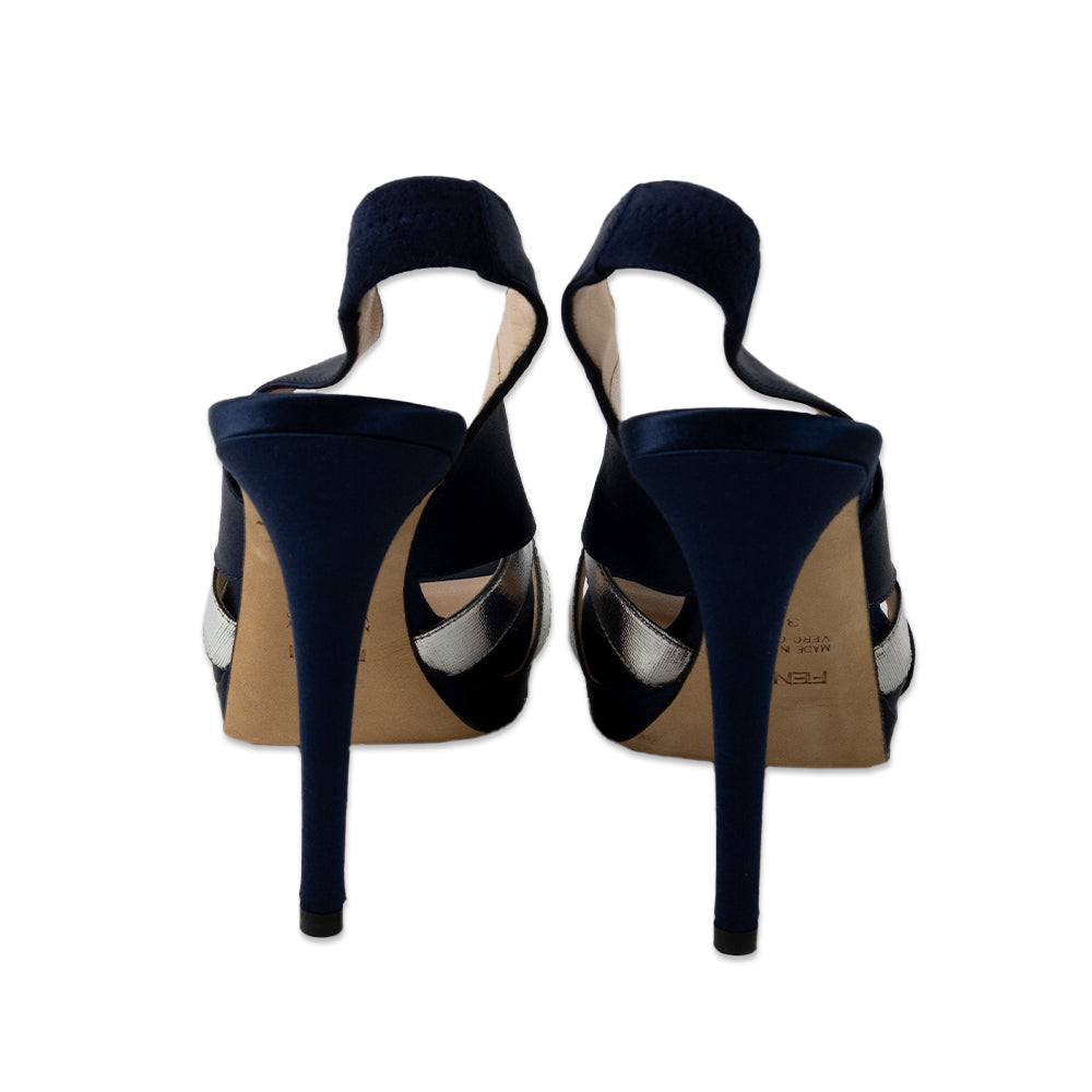 Fendi Blue Satin Open Toe Platform Heels