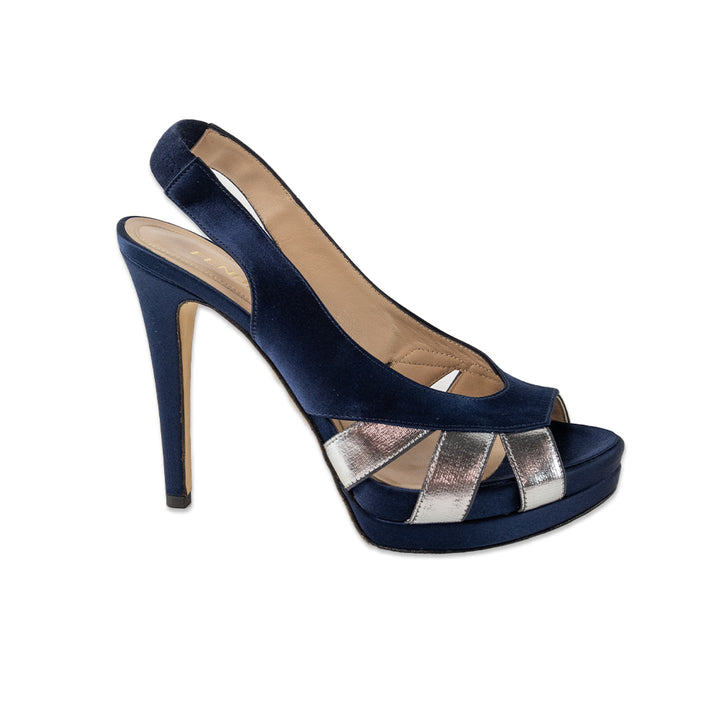 Fendi Blue Satin Open Toe Platform Heels