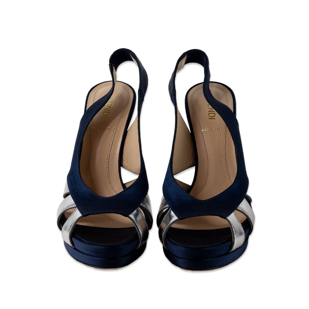 Fendi Blue Satin Open Toe Platform Heels