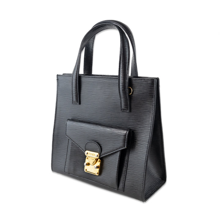 Fendi Epi Leather Black Top Handle Tote with Gold Clasp