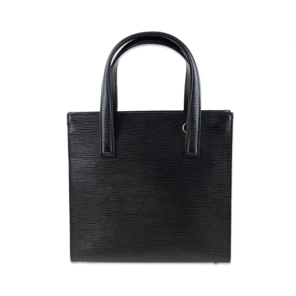 Fendi Epi Leather Black Top Handle Tote with Gold Clasp