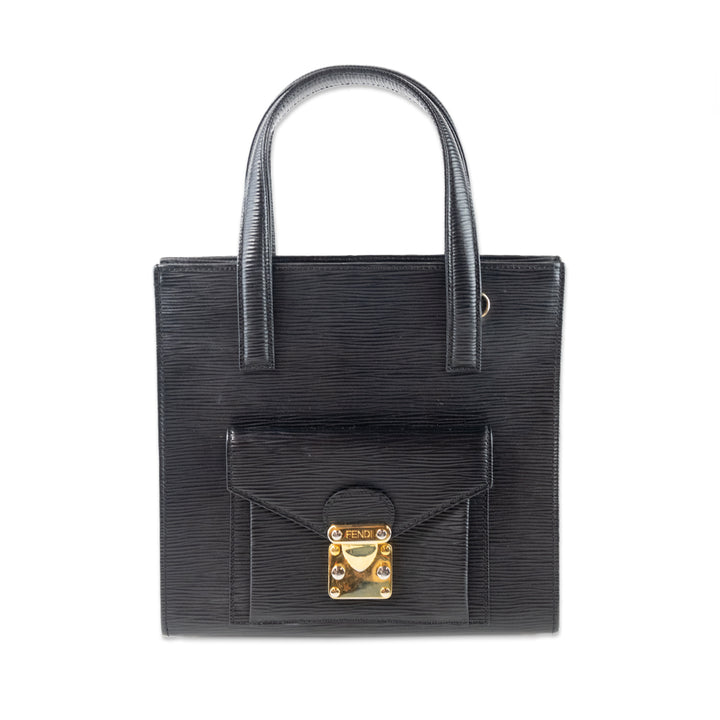 Fendi Epi Leather Black Top Handle Tote with Gold Clasp