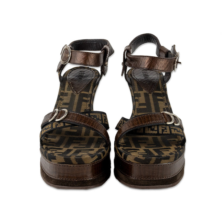 Fendi Monogram Printed Wedge Sandals