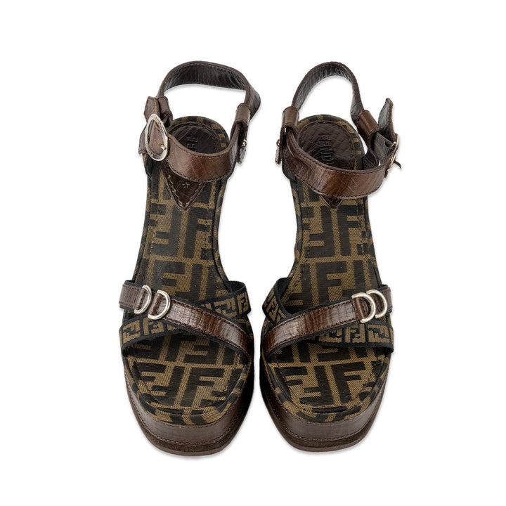 Fendi Monogram Printed Wedge Sandals