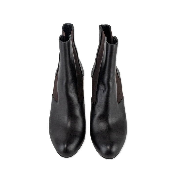 Fendi Round Toe Leather Chelsea Boots with Wooden Heels