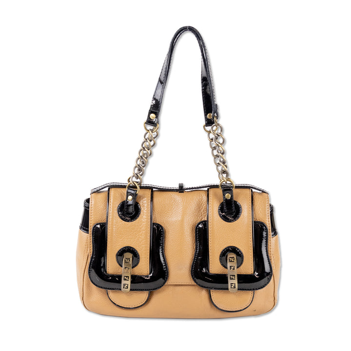 Fendi Tan and Black Patent Leather Vintage B Bag