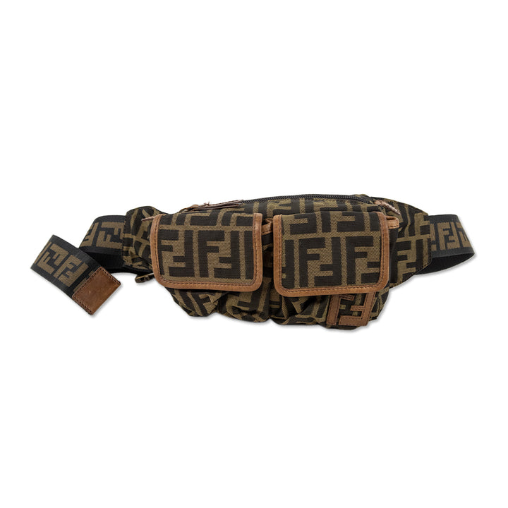 Fendi Vintage Zucca Canvas Double Pocket Waist Bag