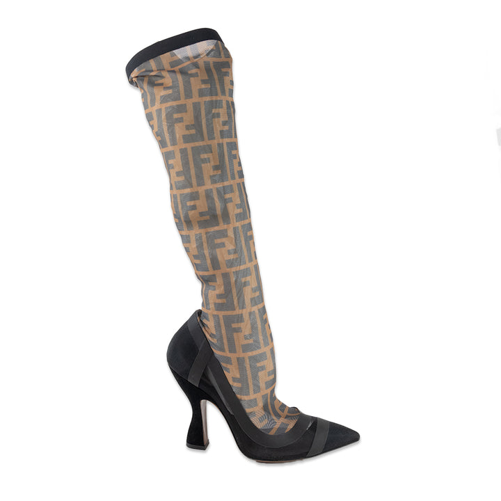 Fendi Zucca Mesh Colibri Knee High Boots