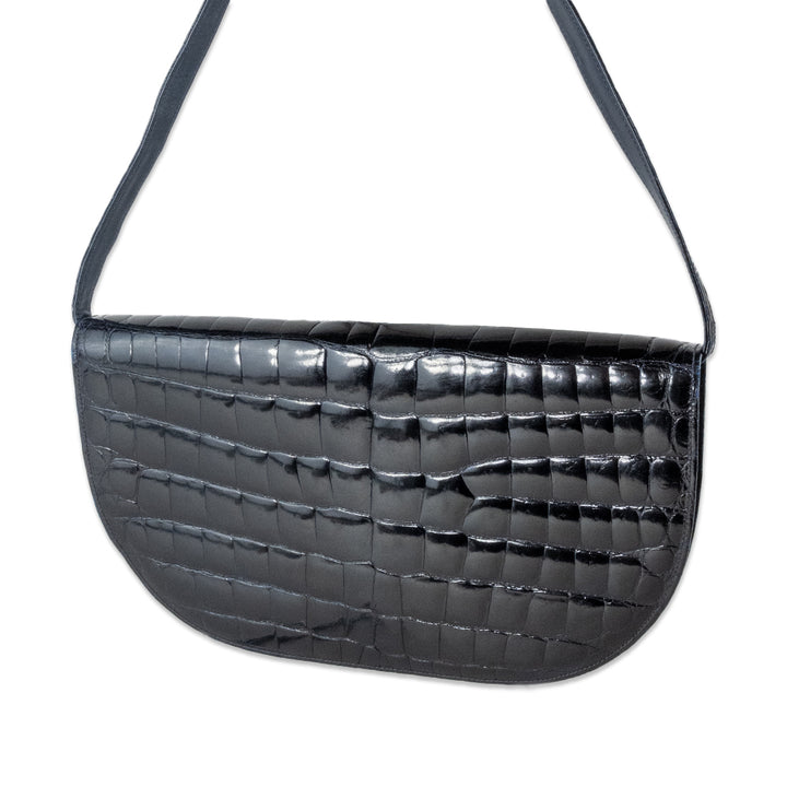 Fendi Navy Croc Half Circle Shoulder Bag