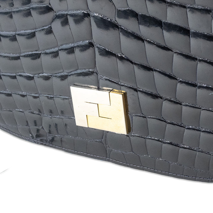 Fendi Navy Croc Half Circle Shoulder Bag