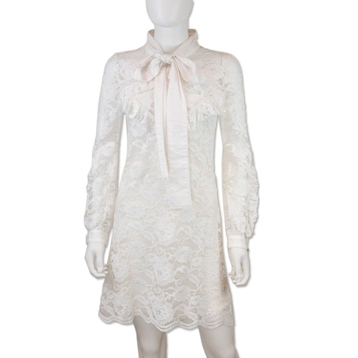 Francesco Scognamiglio White Lace Bow Long Sleeve Mini Dress