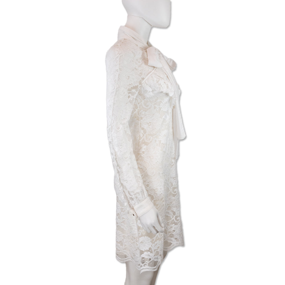 Francesco Scognamiglio White Lace Bow Long Sleeve Mini Dress