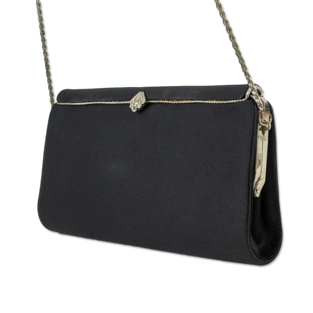 Franchi Black Silk Crystal Frame Clutch