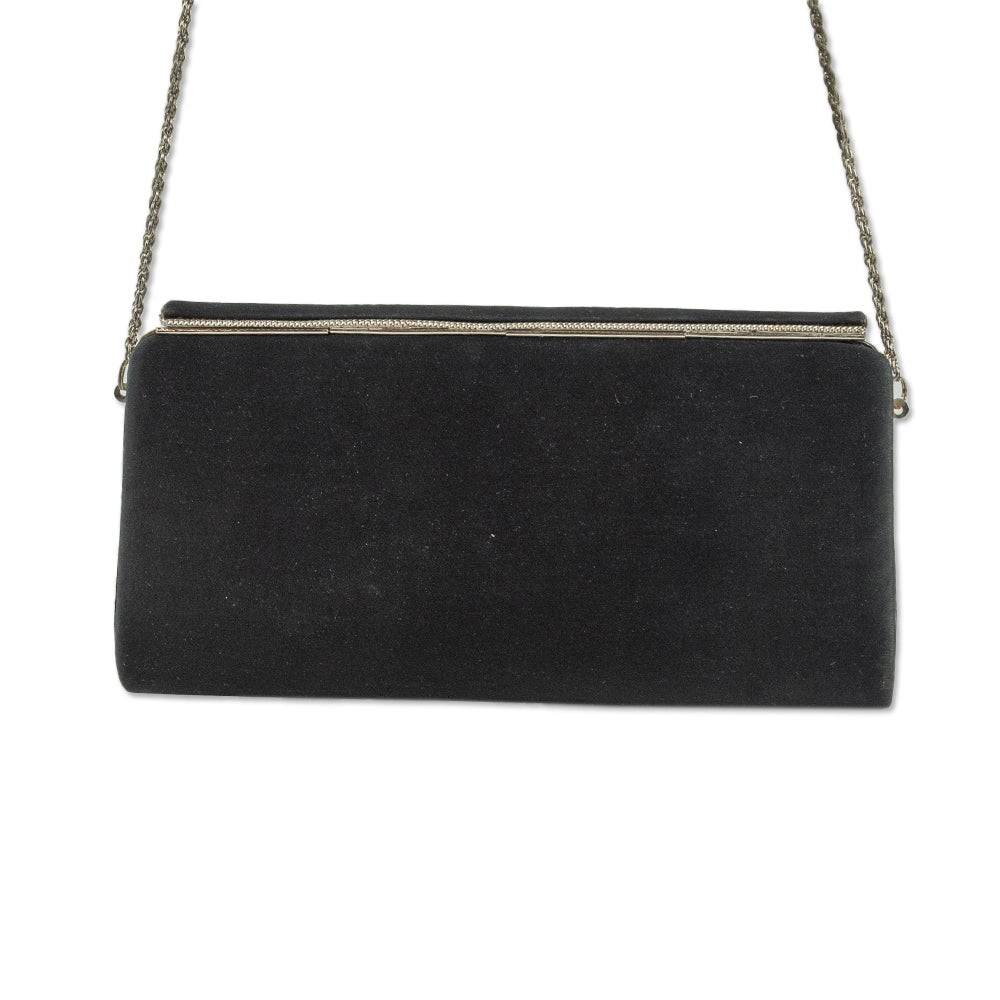 Franchi Black Silk Crystal Frame Clutch