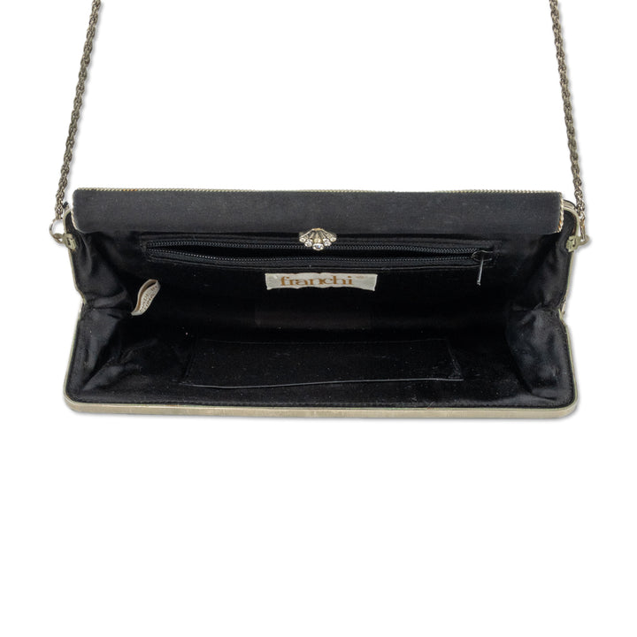 Franchi Black Silk Crystal Frame Clutch