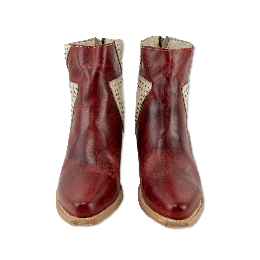 Freebird Matilda Red White Zig Zag Leather Studded Ankle Boot