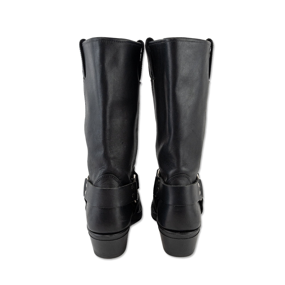 Frye Black Leather Square Toe Moto Boots