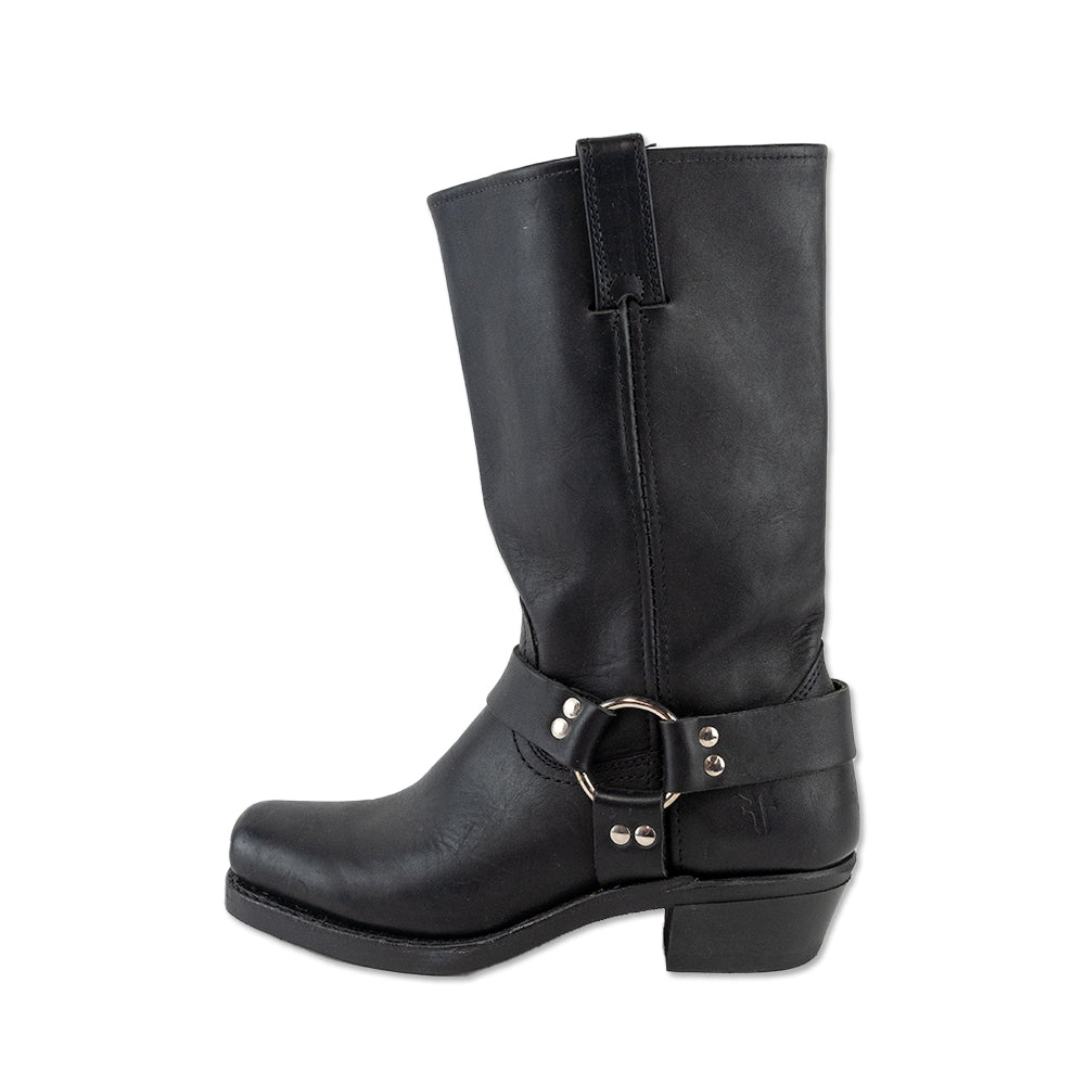 Frye Black Leather Square Toe Moto Boots