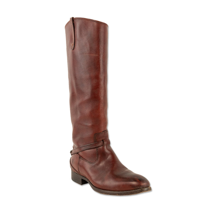 Frye Lindsay Plate Red Leather Knee-High Riding Boot