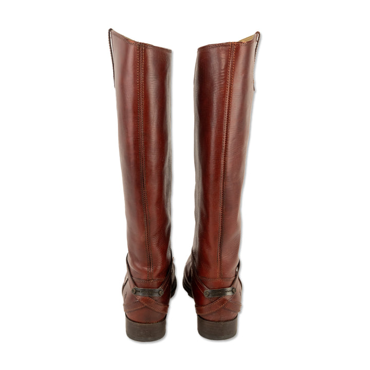 Frye Lindsay Plate Red Leather Knee-High Riding Boot