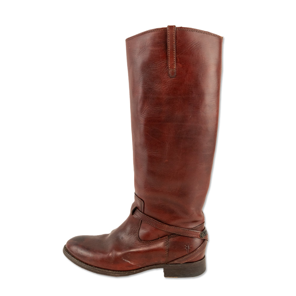 Frye Lindsay Plate Red Leather Knee-High Riding Boot