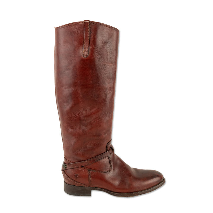 Frye Lindsay Plate Red Leather Knee-High Riding Boot