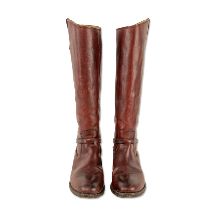 Frye Lindsay Plate Red Leather Knee-High Riding Boot