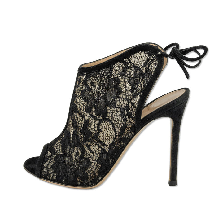 Gianvito Rossi Black Lace Open-Toe Slingback Booties