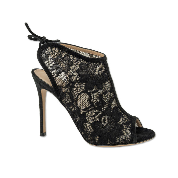 Gianvito Rossi Black Lace Open-Toe Slingback Booties