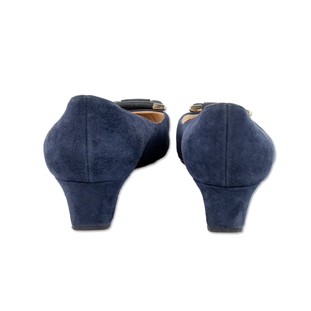 Giorgio Armani Blue Suede Loafers with Square Toe Buckle